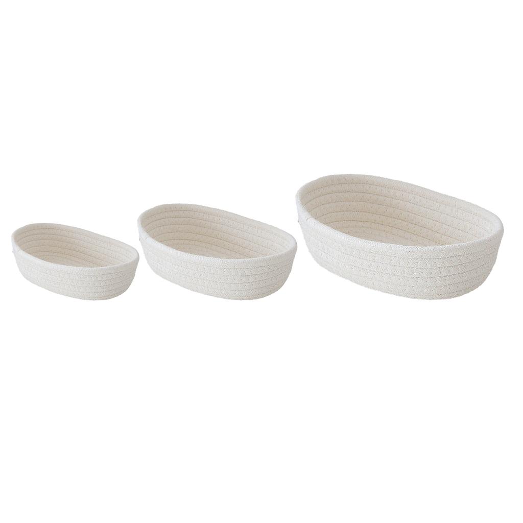 3 Pcs Desktop Storage Basket Oval Organizer Container Cotton Rope Hand Woven for Makeup Snacks