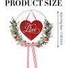 Valentines Day Wreath for Front Door - Cute Valentine Wreaths with Wooden Sweet Heart Love Sign for Wedding Engagement Party, 13 Inch Pink Wreath