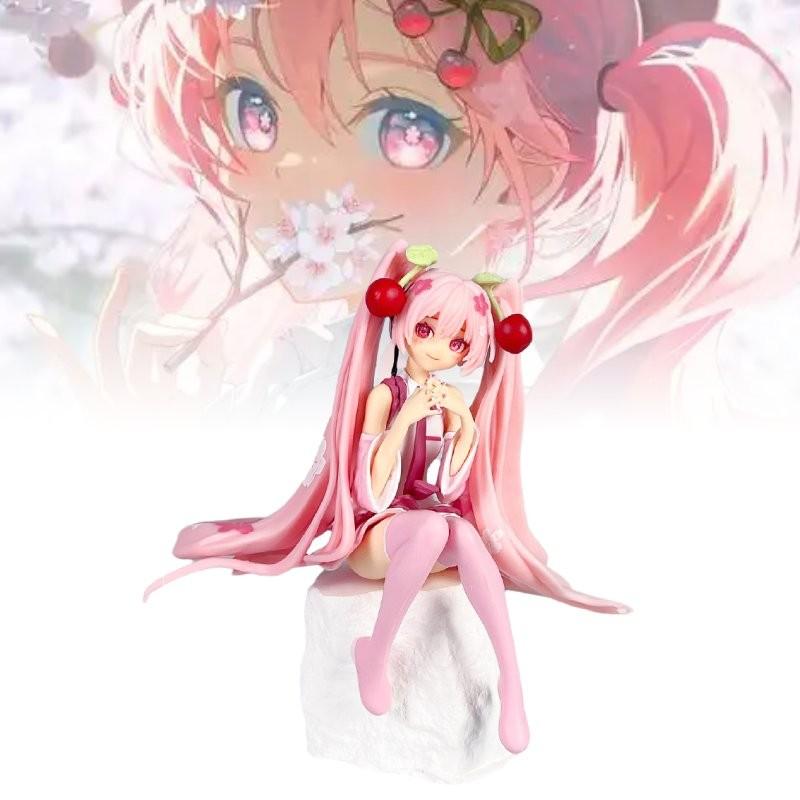 Adorable Vocaloid Miku Hatsune Sitting Pose Cherry Blossom Pvc Figure Model For Collectors