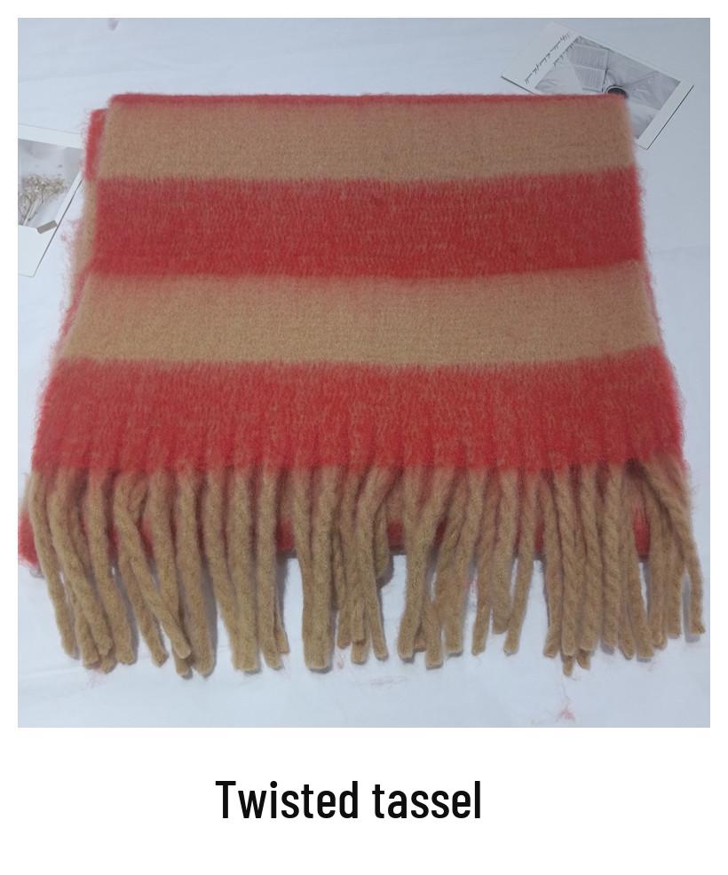 Damen Winter Farbblock Gestreifter Quasten Schal - Warm, Vielseitig, High-End Mode Halswärmer Schal.