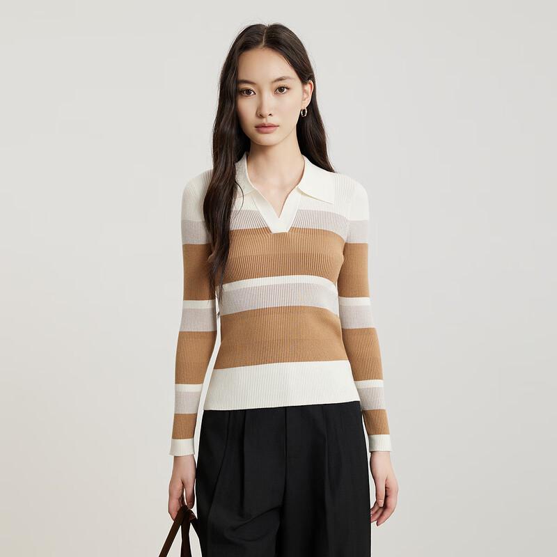 Gejin Women's Striped Polo Knit Sweater