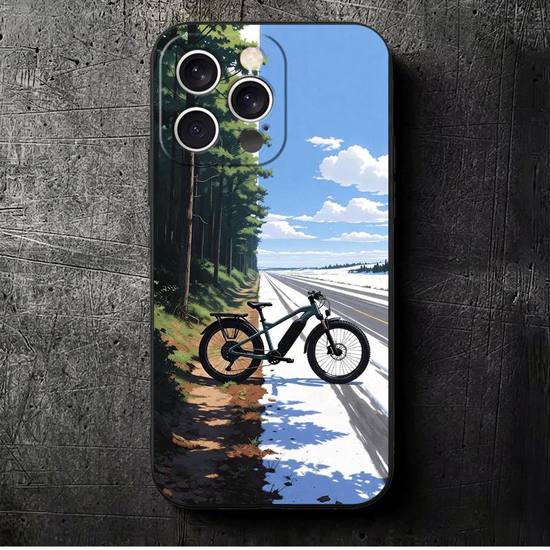 Mountain Bike Bicycle Soft Phone Case for iPhone 16 16E 17 Air 15 Pro Max 14 Plus 13 Mini 11 12 7 Black Cover Back Shell