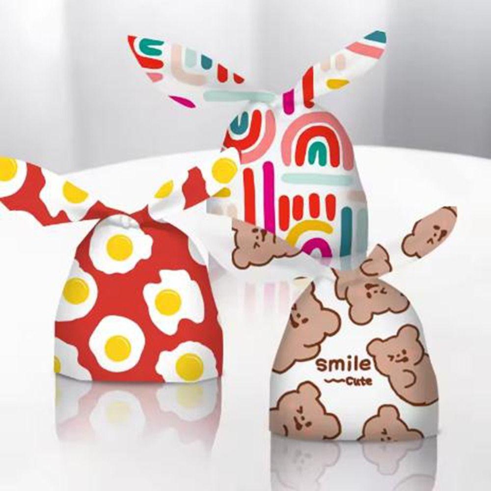 50Pcs Animal Pattern Rabbit Long Ear Bags Plastic Candy Gift Bags Rabbit Ear Candy Bags  Biscuits