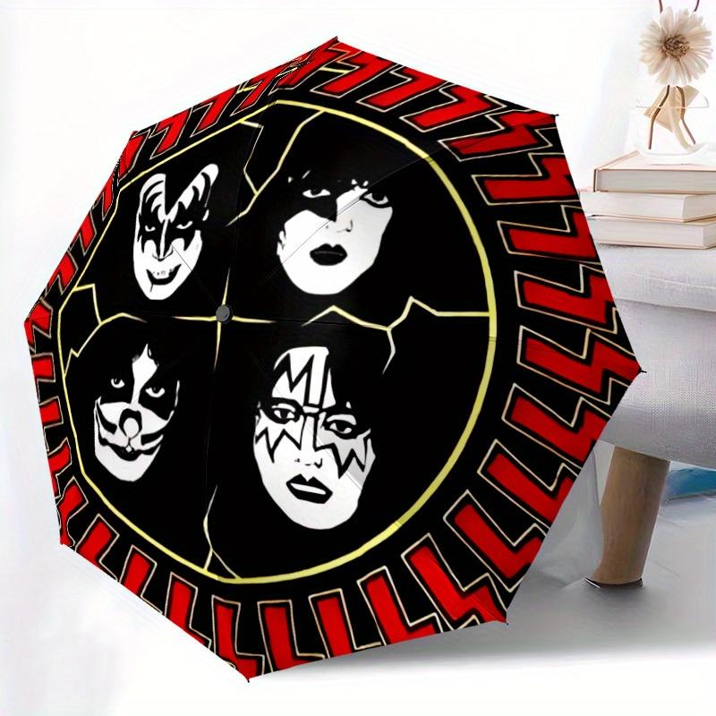 KISS Faces Automatic Folding Windproof Umbrella with Sturdy Iron Frame, Portable Compact Travel Umbrella All-Season Use Parties008