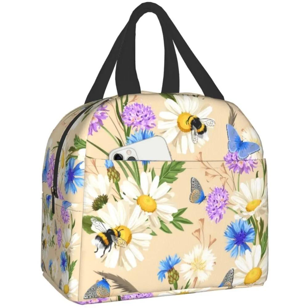 Lunchtasche Buntes Blumenmuster Isolierte Lunchbox Kühlfach Gefrierbar Thermisch Wasserdicht Lunch Tragetasche für Reise Arbeit Wandern Picknick