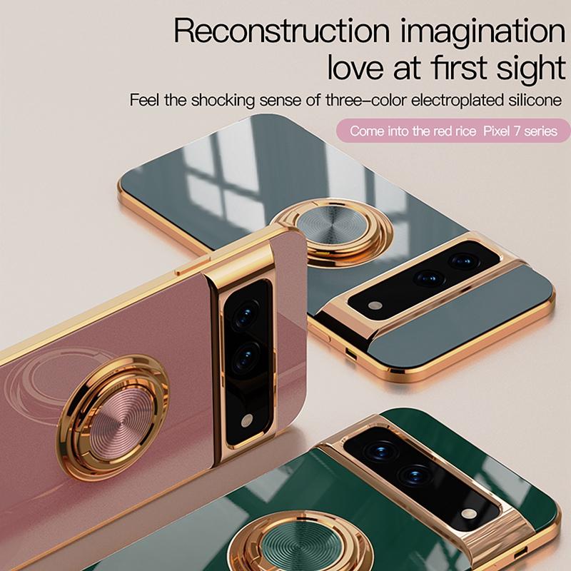 Ring Car Holder Silicone Case For Google Pixel 7 Pro 7Pro Cover Luxury Plating Protection Phone Case For Google Pixel 6A 5A 5G