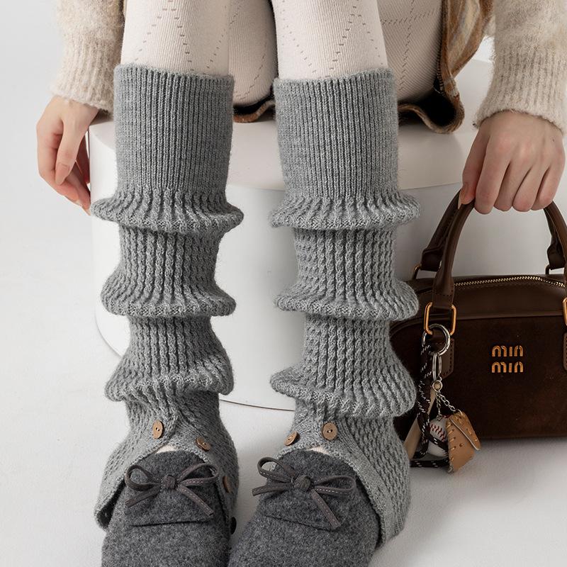 Boots Still Cotton Socks Cover Thickened Warm Calf Socks Button Split Fork Knitted Retro Milk White Wool Leg Cover