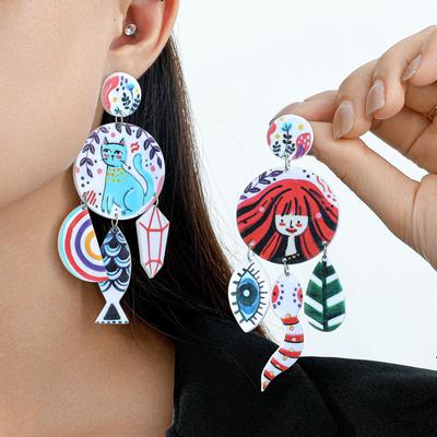 Boucles d'oreilles à clous en acrylique entièrement gérées, Boucles d'oreilles géométriques œil de chat personnalité drôle Boucles d'oreilles