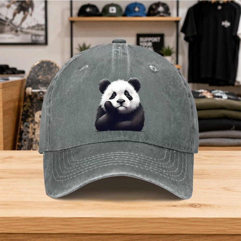 1pc Giant Panda Baseball Cap Suitable For Men Women Lightweight Hook Loop Duckbill Hat With Panda Print Unisex Washed Cap