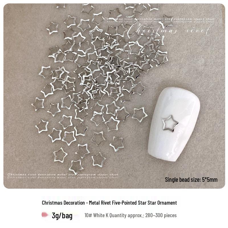 3D Hollow Gold & Silver Five-Pointed Star Metal Rivets for Christmas Nail Art