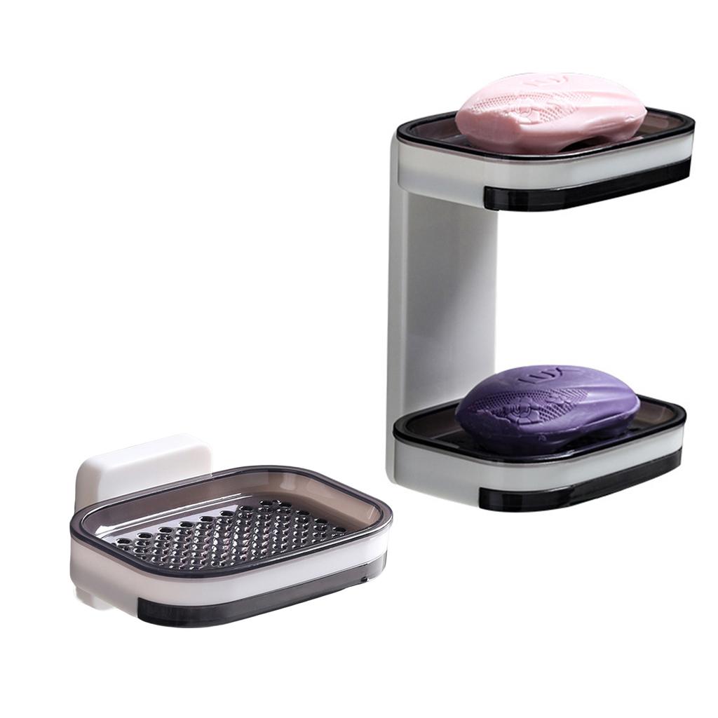 Wall Mounted Double Layer Soap Dish ABS Material No Drilling Required for Bathroom Kitchen