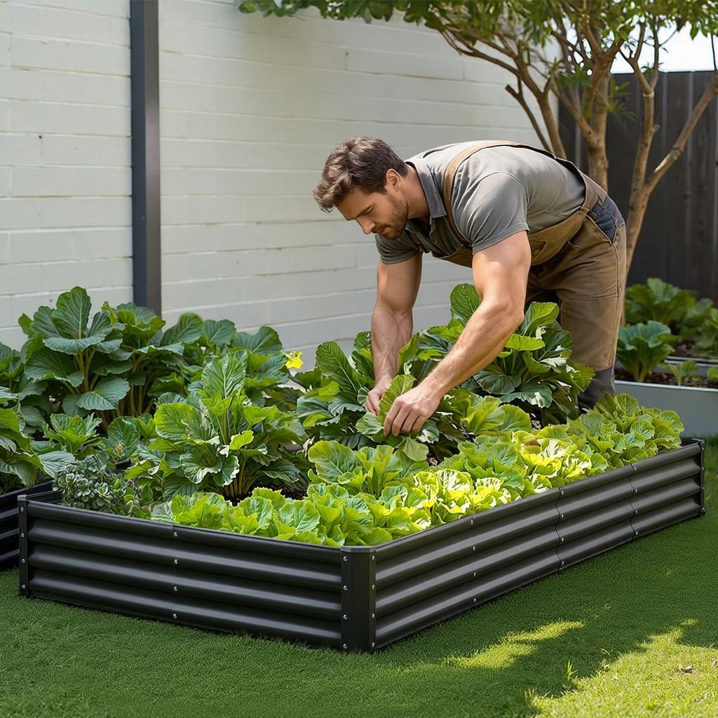 Metal Raised Garden Bed, 2.4 X 1.2 X 0.3 M Outdoor Galvalume Planter Garden Box, Open Bottom Design, Large Planter Raised Bed for Growing Vegetables,