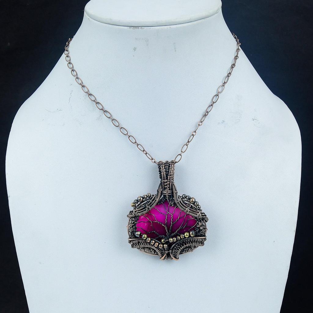 Pink Botswana Agate Pendant Gemstone Jewelry, 999 Copper Wire Wrapped Handmade Pendant, Latest Design Jewelry