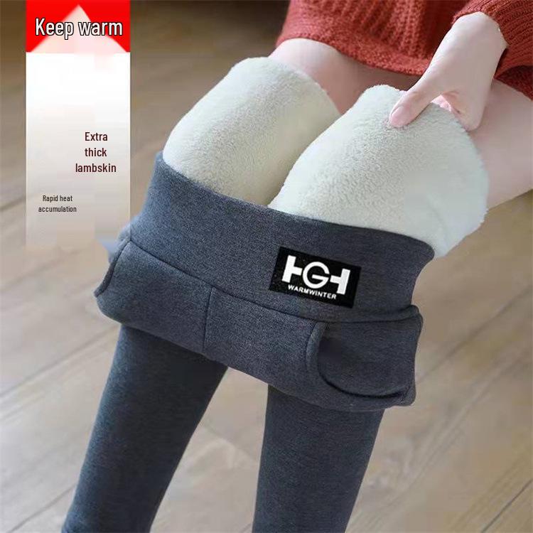 TikTok Heißer Stil Lammwolle Leggings mit Fleecefutter und HG Logo-Tasche - Warme Damen Herbst/Winter Hose