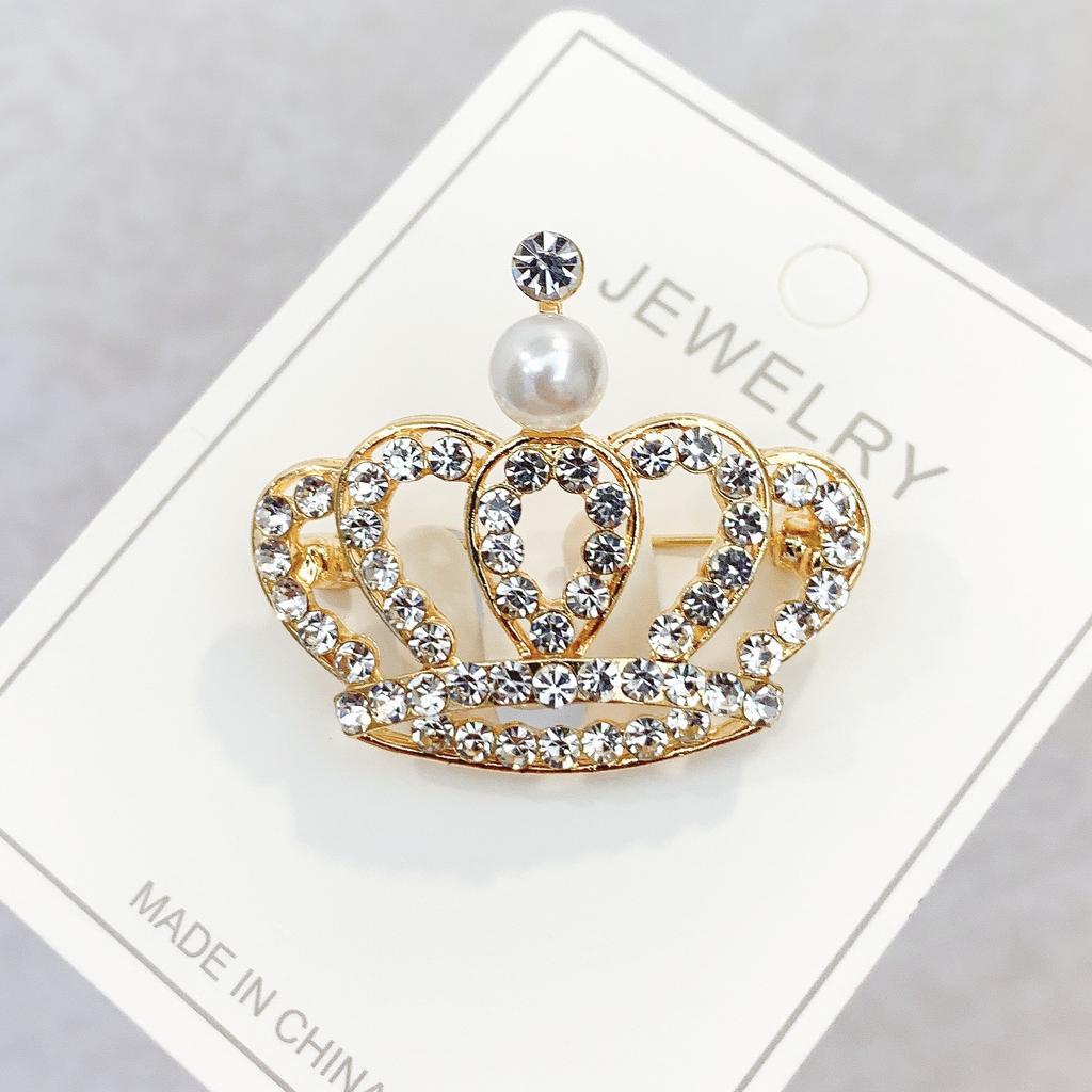 Brooch Women's Accessories High-end Crown Small Neckpin Dress Brooch Sweater Suit Pin Crystal Pearl Neckpin