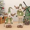 Christmas Reindeer Plush Toy with Retractable Legs Handmade Long-Legged Cartoon Elk Plush Doll Xmas Holiday Party Decoration Ornament