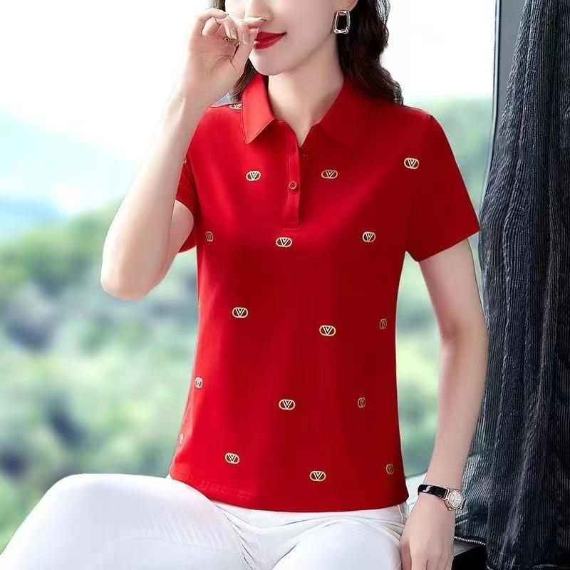 T-shirt for Women's New Style Middle-aged Mother Thin Short-sleeved T-style Young Ladder Polo Shirt Top