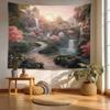 Retro Japanese Cherry Blossom Tapestry, Deep Indigo Flowers Wall Art Hanging Decoration Polyester Fiber White Ruffled Around For