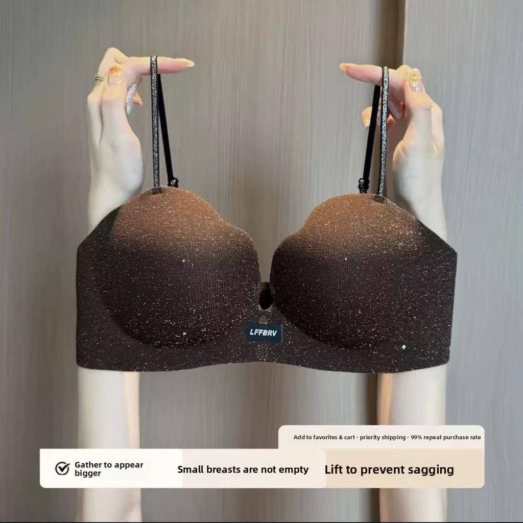 Glitter Strap Petal Cup Seamless One-Piece Bra, Push Up Rounded Bust Small Bust Enhancing Women Bra