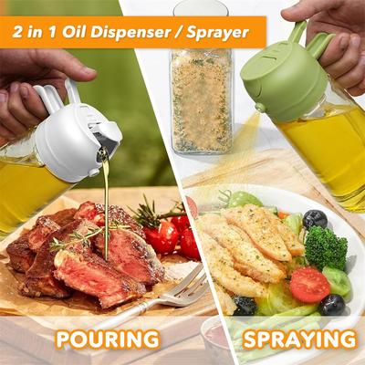 2-in-1 Glass Oil Dispenser and Sprayer , Oil Sprayer Bottle Air for Fryer, BBQ, Salad,17oz/470ML Glass Oil Sprayer for Cooking