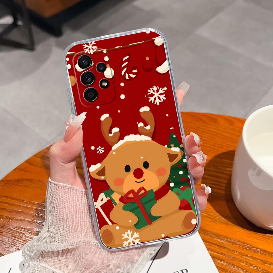 Flower Case For Samsung Galaxy A52 Phone Cover For Samsung A 52 Cases Soft Transparent Silicone Christmas Elk deer Back Covers