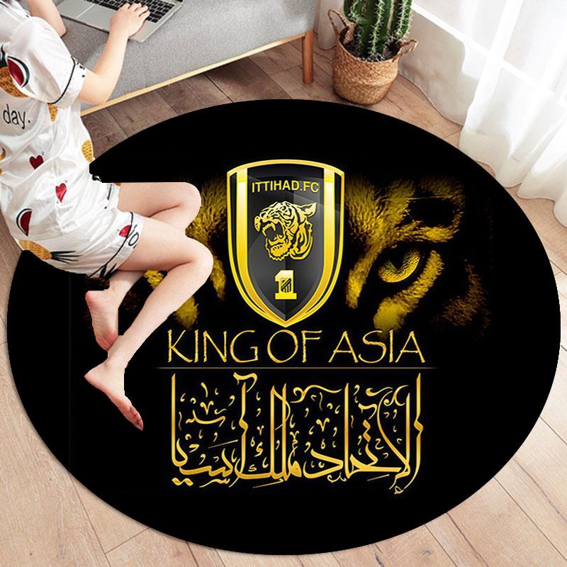 Al-Ittihad FC Round Area Rug,Carpet Rug for Living Room Bedroom Sofa Playroom Decor,Non-slip Floor Mat