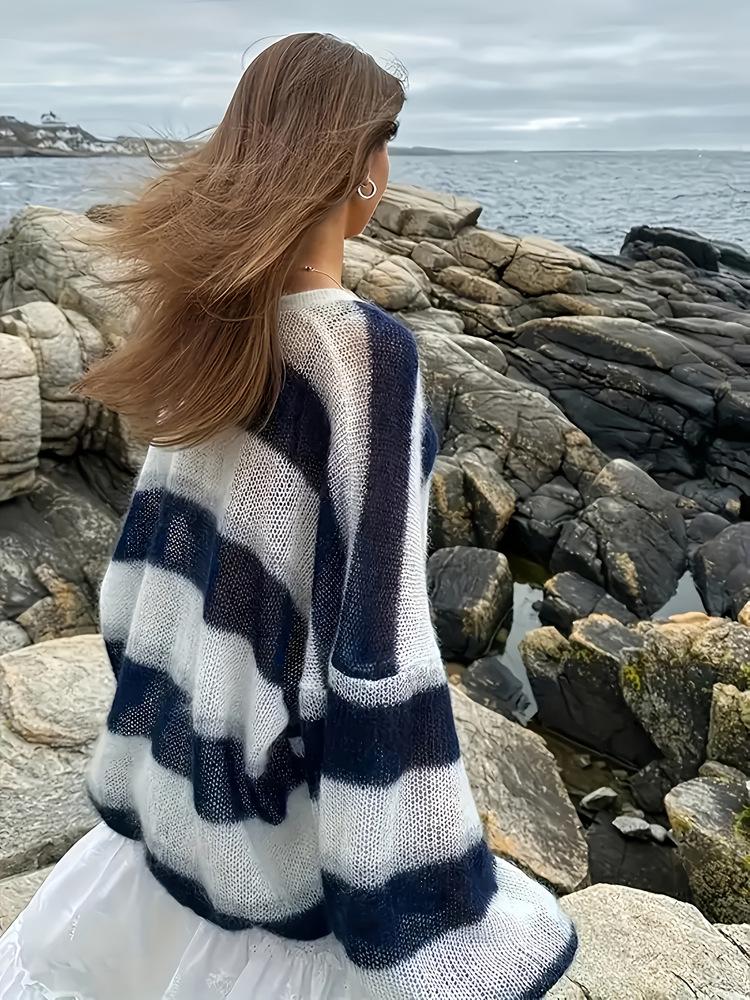 2025 Autumn/Winter Women's Thick Faux Mink Fur Sweater - Warm Striped Knitwear