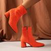 Fashion Winter 2025 Brand Design Women's Ankle Boots Green Pointed Roman Boots Denim Square Heel Side Zipper Sexy Women's Boots