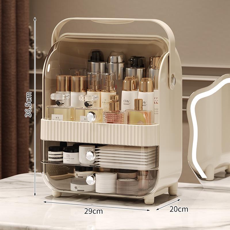Large Capacity Dustproof Cosmetic Storage Box with Desktop Drawer for Skincare and Makeup
