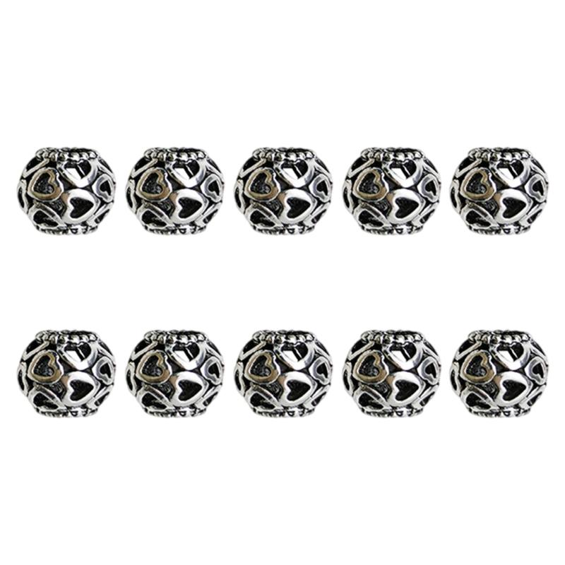 

10Pcs Tibetan Style Large Hole Beads Charm Antique Silver Tibetan Spacer Beads for DIY Jewelry Crafts and Accessories