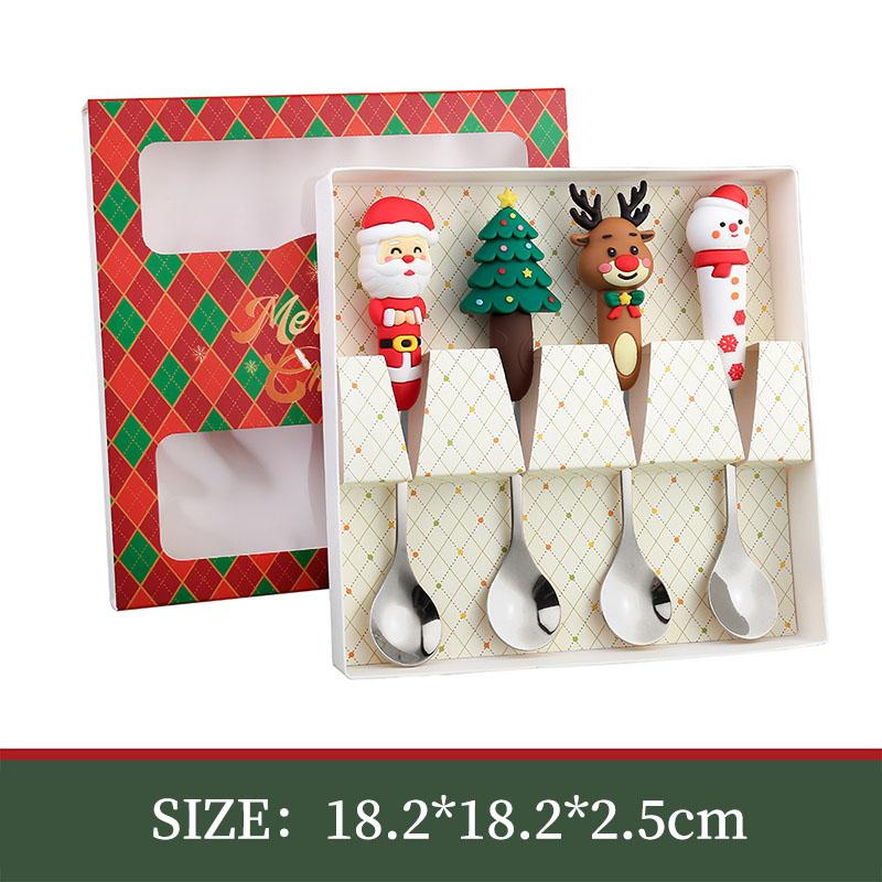 Christmas Day Dessert Spoon Creative Santa Claus Snowman Present Spoon Fork Tableware Set Animation Stainless Steel Cutlery Spoon Set