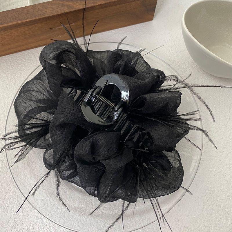 Korean Ribbon Feather Bow Hair Claws for Women Girls Hair Clip Simple Elegant Barrette Black Grab Clip Fashion Hair Accessories