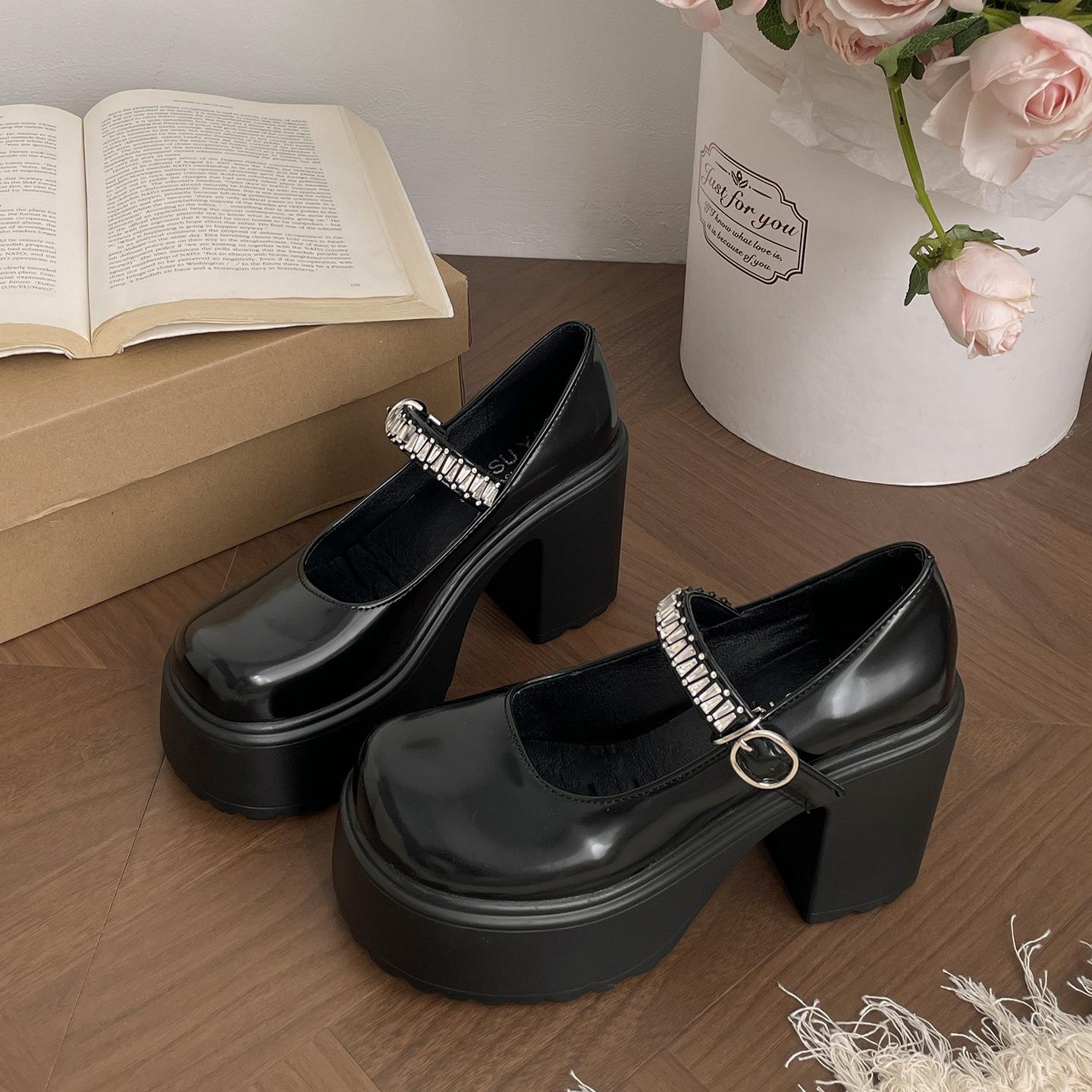 

White French fairy style thick heel high heels female summer 2025 new with skirt light mouth Mary Jane small leather shoes 34 чёрный