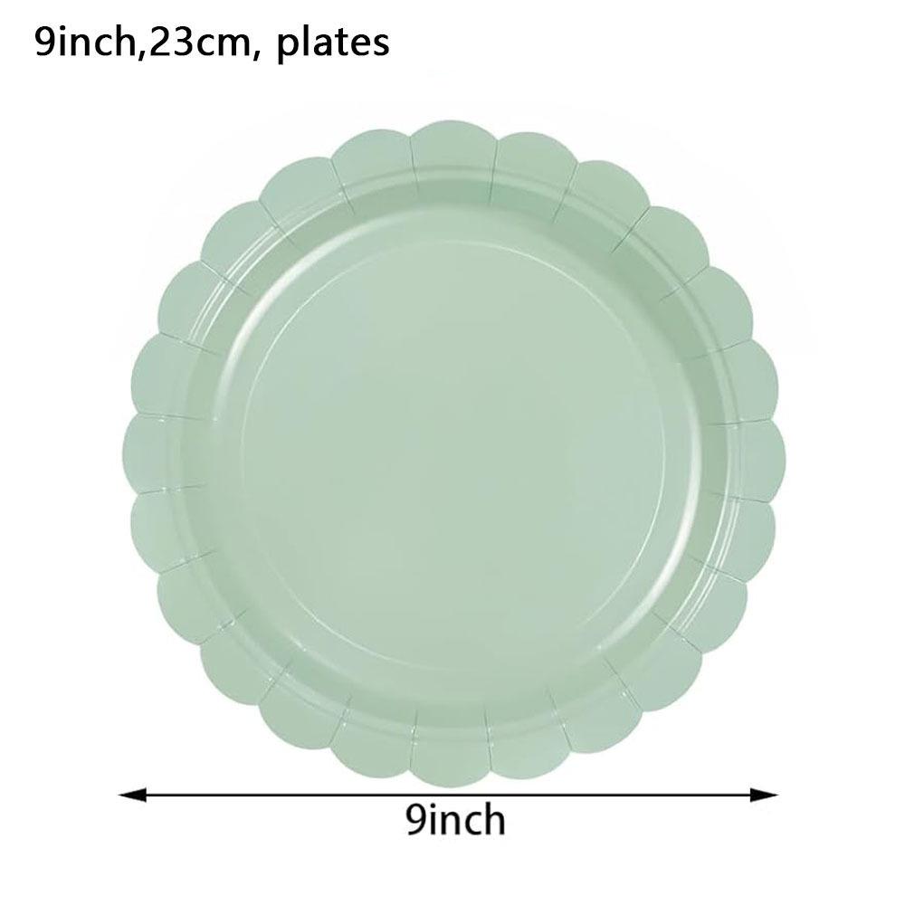 Sage Green Lace Disposable Tableware Set: Plates, Cups, Knives, Forks, Spoons for Parties