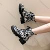 Fashion Comemore 2025 New Autumn Boots Graffiti Women's Shoes Printed Cartoon Lace-up Leather Ankle Boots Punk Style Thick Heeled Botas