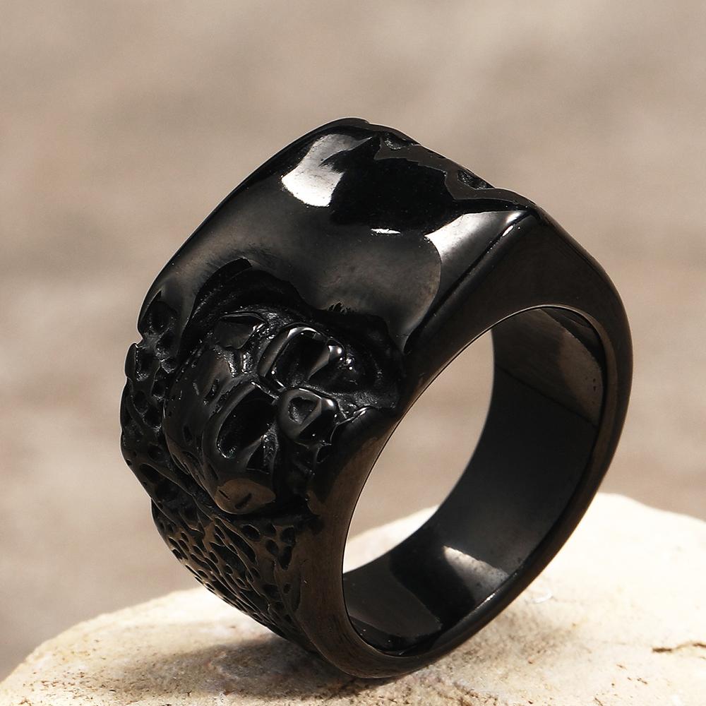 Hot Sale Gothic Skeleton Skull Head Ring for Men Punk Rock Stainless Steel Biker Jewelry Vintage Masculine Gift
