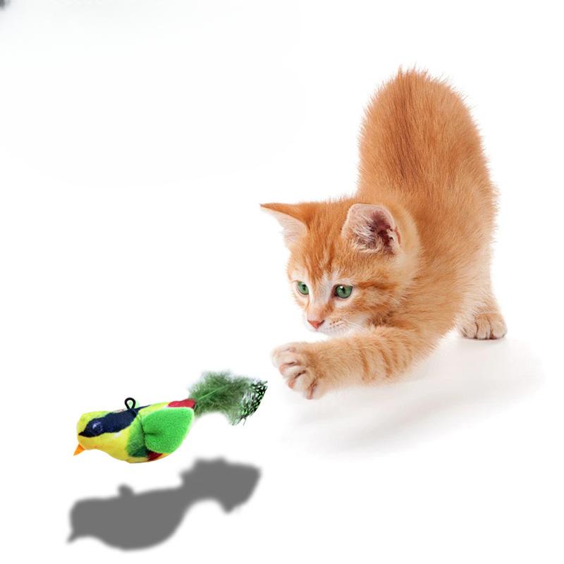 Simulated Vocaling-sounding Bird Biting Cat ToySelf-entertaining and Boring Chirping Bird Hanging Feather Cat Toy Pet Toy