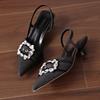 Square Head Back Strap Stiletto High Heels Women's Open Toe Shallow Mouth Fashion Single High Heels Women's Shoes