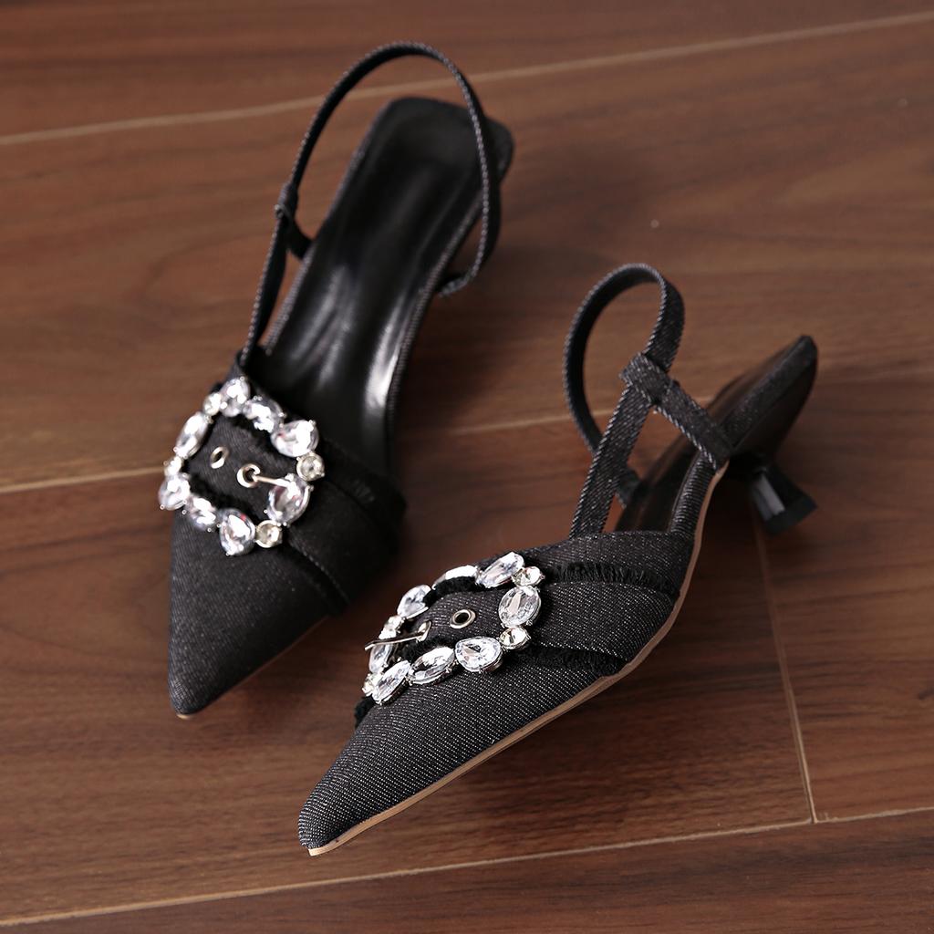 Square Head Back Strap Stiletto High Heels Women's Open Toe Shallow Mouth Fashion Single High Heels Women's Shoes