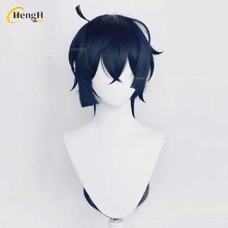 In Stock Anime Vanitas Synthetic Unisex 65cm Blue Black Cosplay Anime Wig And Earrings Heat Resistant Hair Halloween Party Wigs