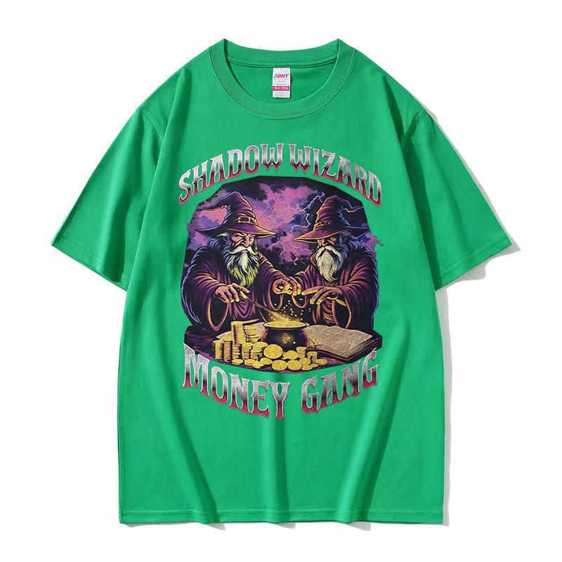 Vintage Shadow Wizard Money Gang Funny Meme Tee Shirt Men Women Harajuku Gothic Fashion Cotton Short Sleeve Tshirts Streetwear