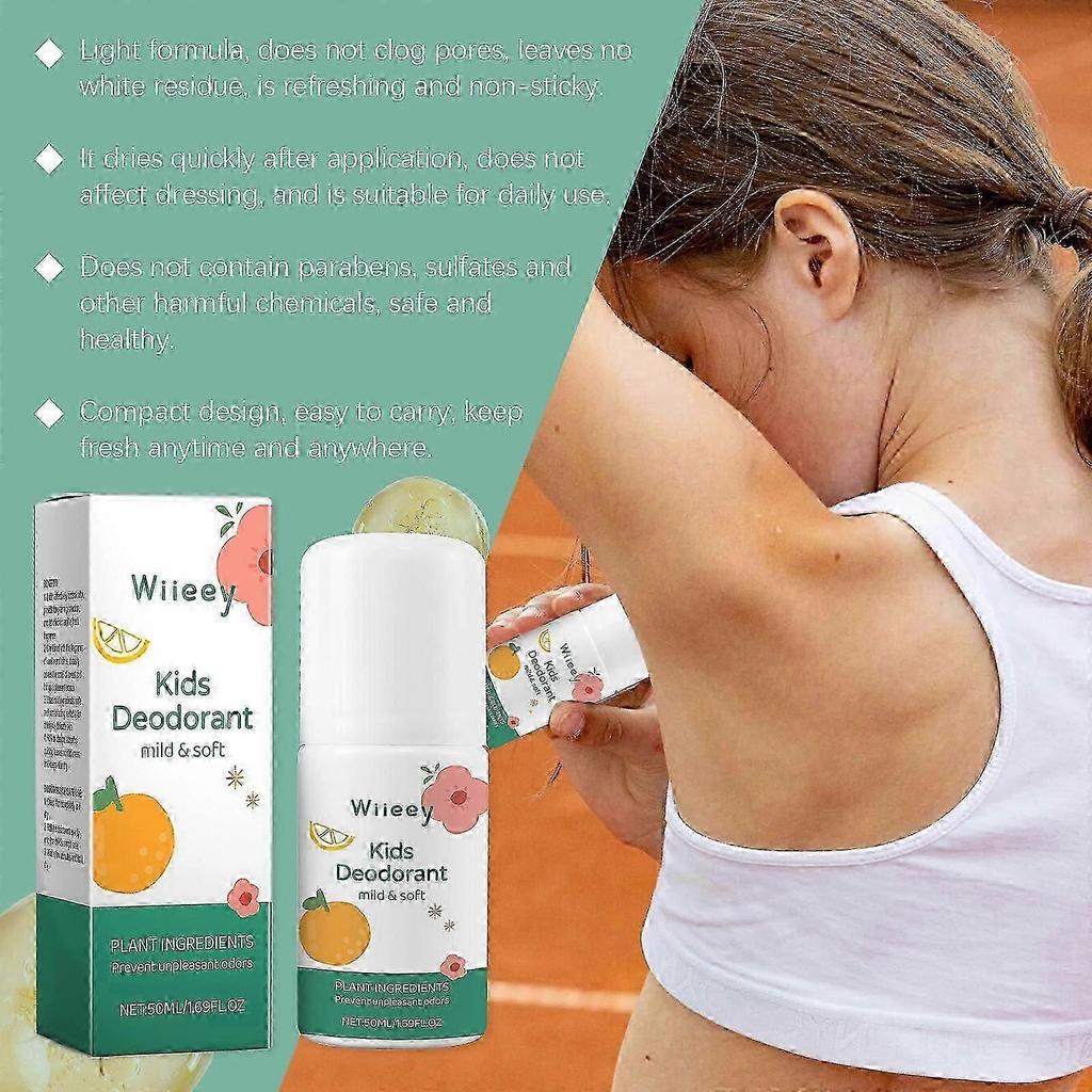 Frisches natürliches Deodorant für Kinder und Jugendliche, ohne Aluminium, Hypoallergenes Deodorant, Vanille-Zitrus-Roll-Duft, Schweißroller für Kinder, Achselschweiß