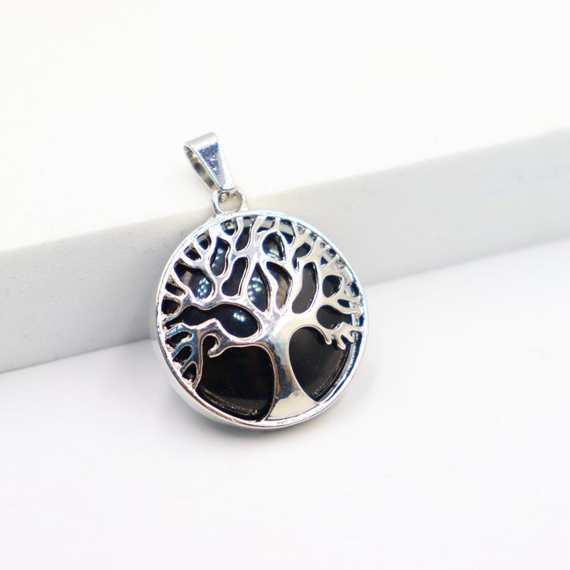JMXD-Tree of Life Pendant Necklace Round Natural Stone Retro Fortune Tree  Hollow Peace Tree Necklace