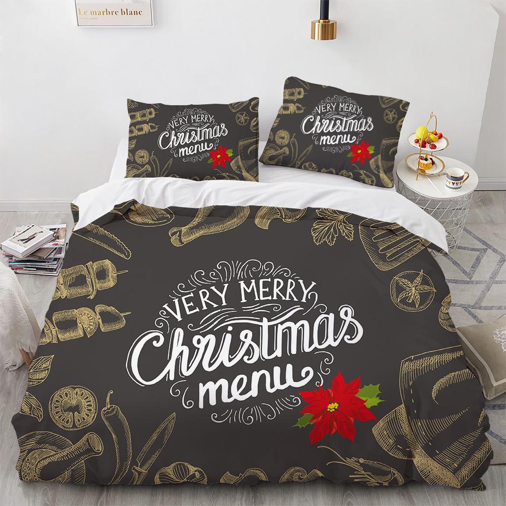 Merry Christmas Printed Duvet Cover Set For Kids Teen Christmas Gift Party Polyester Bedding Set With Pillowcase King Queen Size