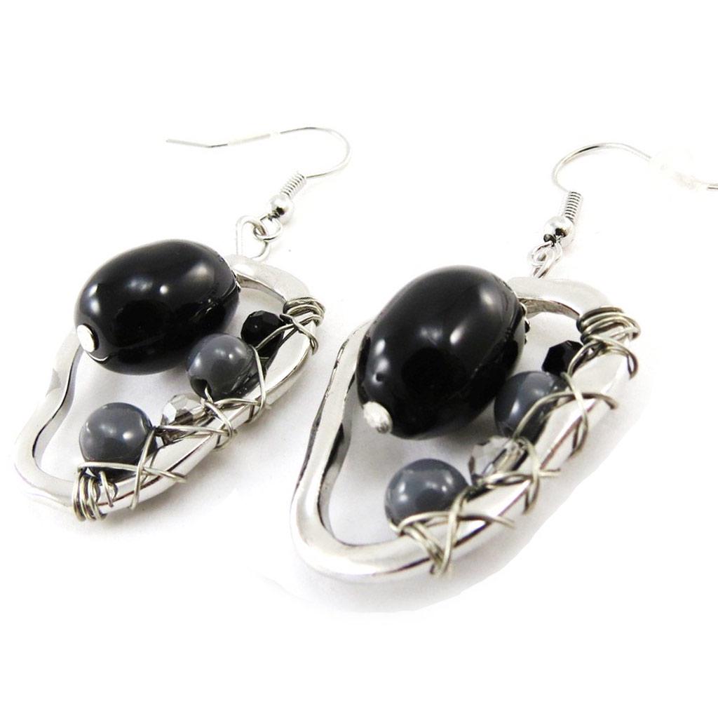NOA [J1839] - Black Gray 'Valentine' Designer Earrings