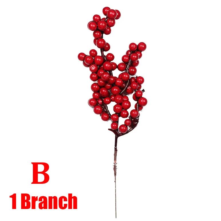 

1/30 Branches Dense Berries Artificial Flowers Bouquet Red Holly Berry Stamen Plants Xmas Tree Christmas Party Home Decor 21.5cm-22cm