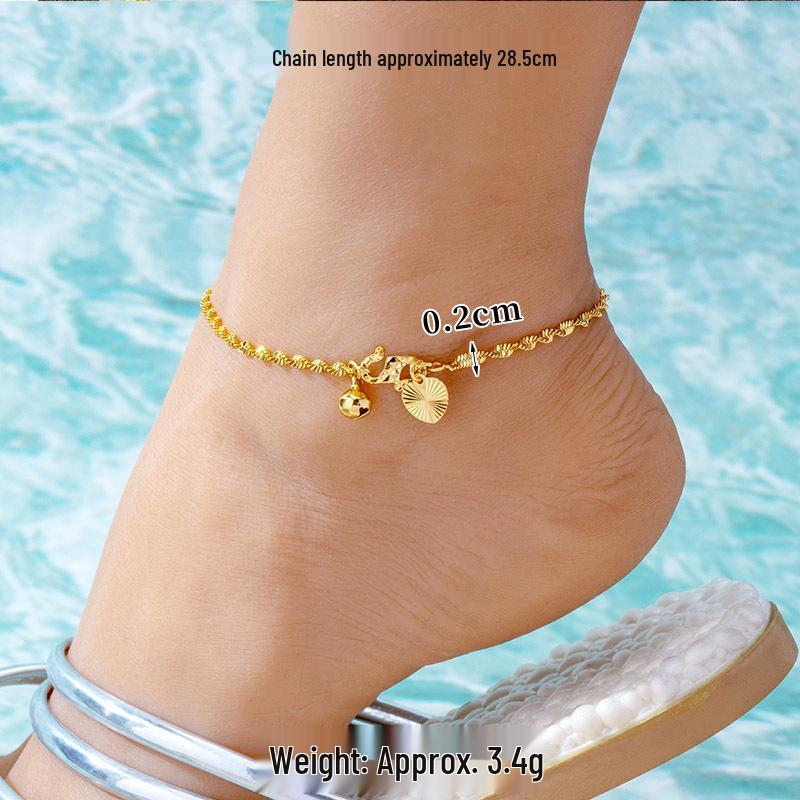 Trendy Vietnam Sand Gold Necklace & Water Wave Chain Bracelet Anklet Set with Long-lasting Color Retention