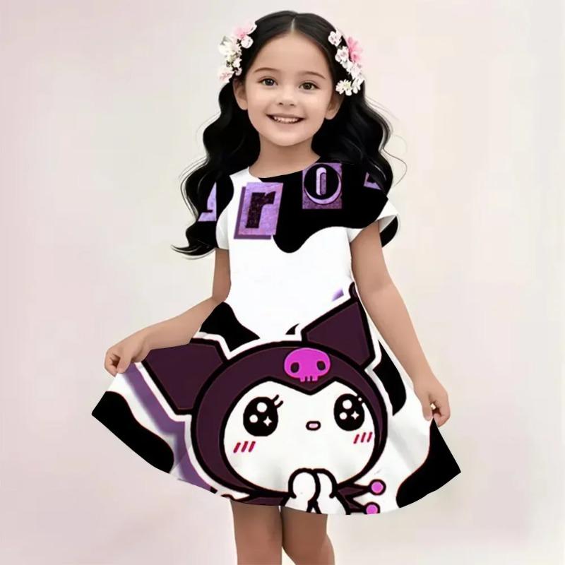 2026 Girl Short-Sleeved Dress Cute Kuromi Hello Kitty print Skirt Summer New Clothes Original Brand Clothing Children's sleep