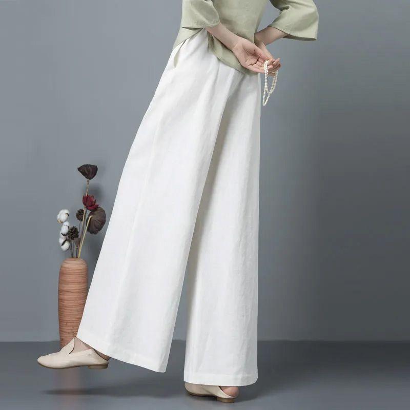 WTEMPO Cotton Linen Wide-leg Pants High Waist Drape Women's Summer Thin Casual Loose Straight-leg Pants Literary Linen Trousers