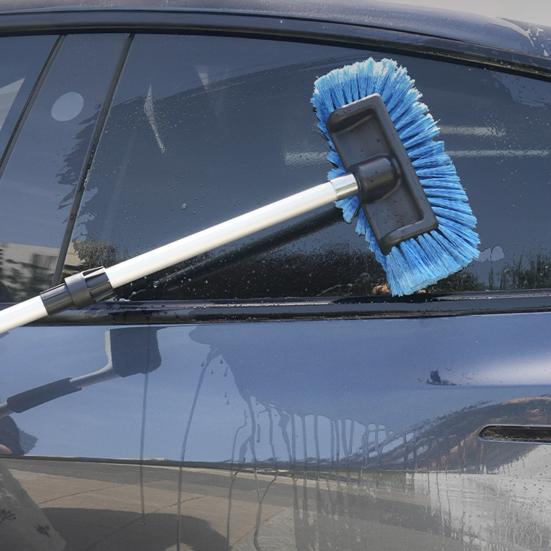 Car Cleaning Brush with Soft Synthetic Bristles Telescopic Handle Built-in Hose Attachment Car Wash Brush
